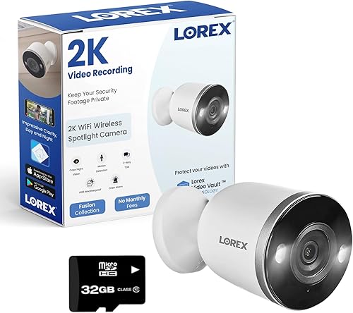 Lorex Cámara de foco 2K para interiores y exteriores con visión nocturna a color, conversación de 2 vías, detección de personas, blanco (blanco)