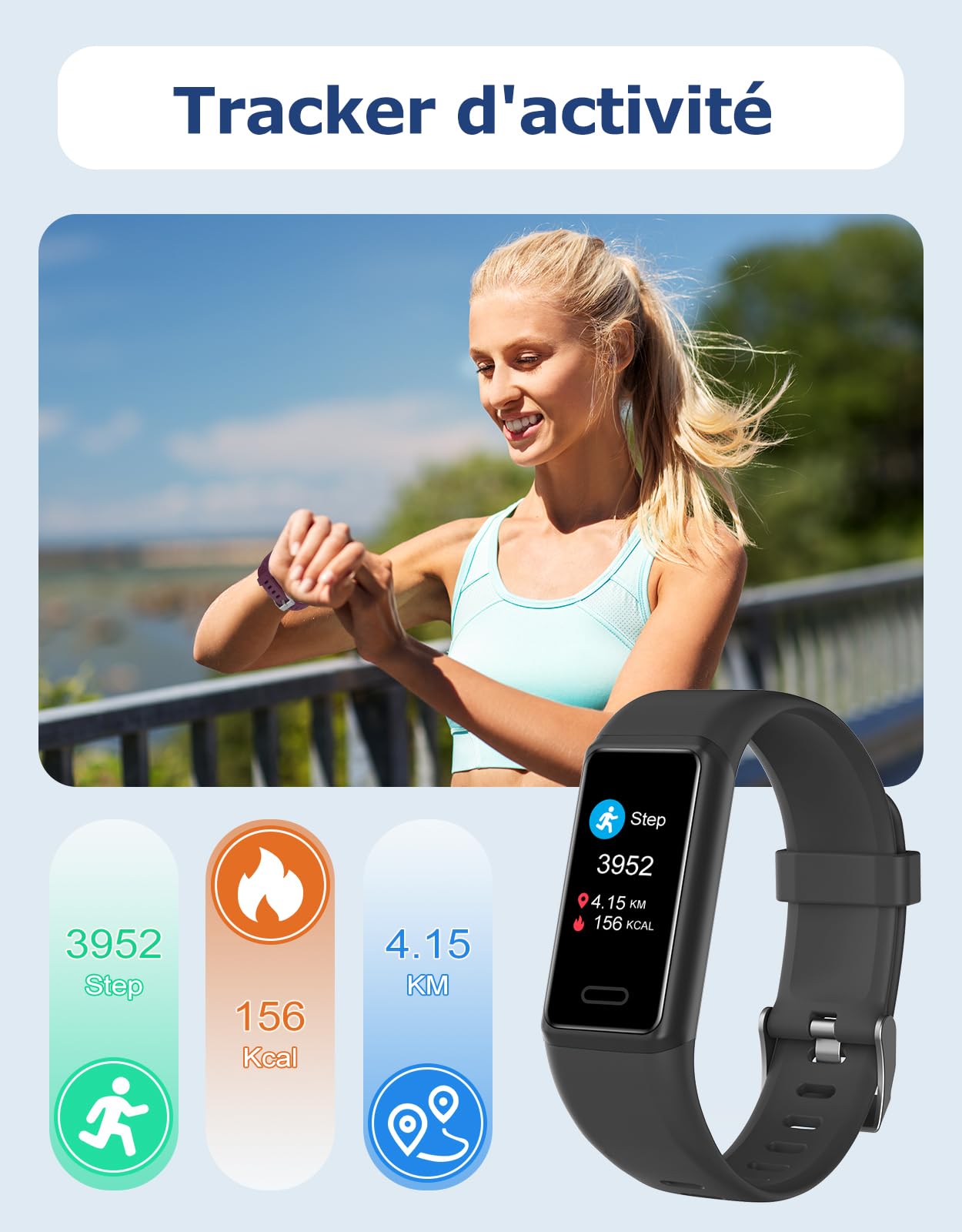 Cloudpoem Montre Connectée Sport IP68 Podomètre Cardiofréquencemètre Suivi Sommeil Calories Android iOS