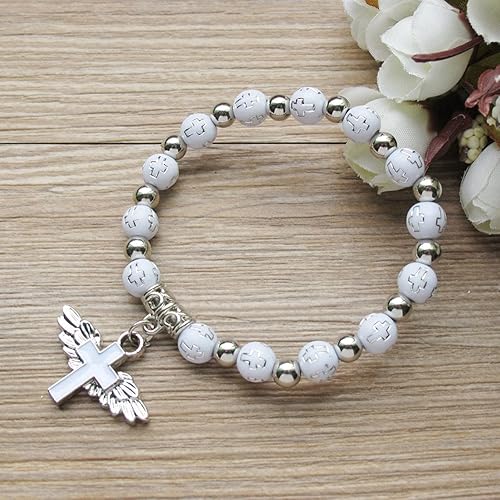 Miniatura 5 de WE Pulsera de cruz de ala de ángel (12 piezas) para bautizo/recuerdo de bautizo/bautizo recuerdos color plateado/evento de iglesia, Madera, No es