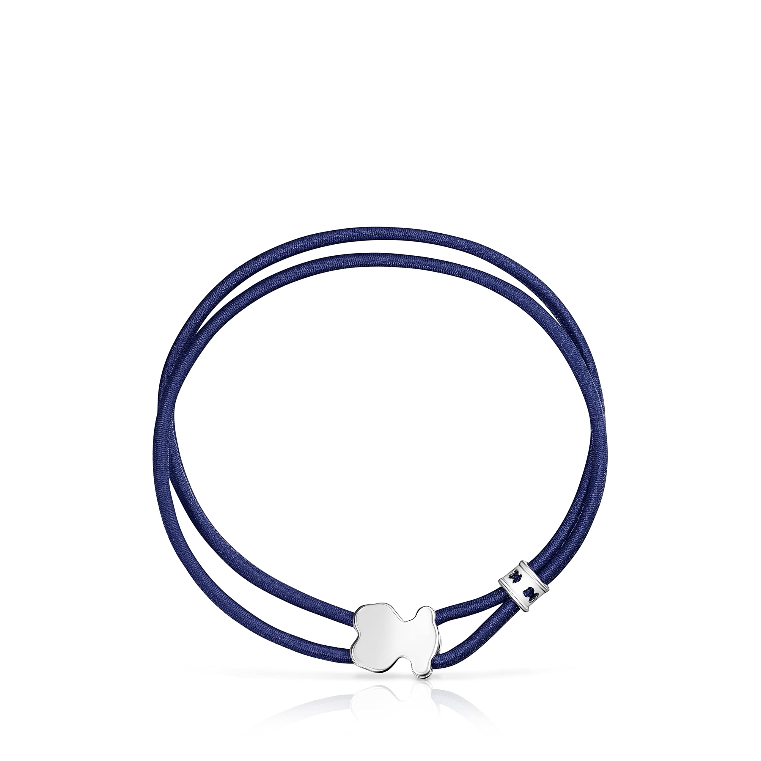 TOUS Pulsera Elástica en Azul para Mujer con Motivo de Osos En Plata de Primera Ley 1,1cm, 17 cm de Largo, Simple y Versátil, Colección Sweet Dolls