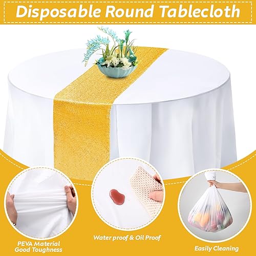 Miniatura 4 de 6 manteles redondos de plástico de 84 pulgadas y 6 piezas de camino de mesa de lentejuelas con purpurina de 12 x 108 pulgadas, mantel circular