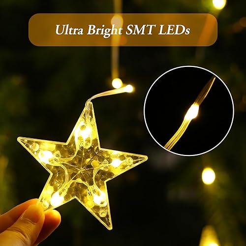 Miniatura 8 de Quntis Luces de ventana de Navidad con estrellas, 76 LED, 9 estrellas, funciona con pilas, con temporizador, 8 modos de Navidad colgantes para