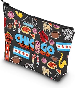 TSOTMO Chicago Souvenir Gift Chicago Welcome Makeup Bag Chicago Travel Zipper Pouch Bag Chicago bag