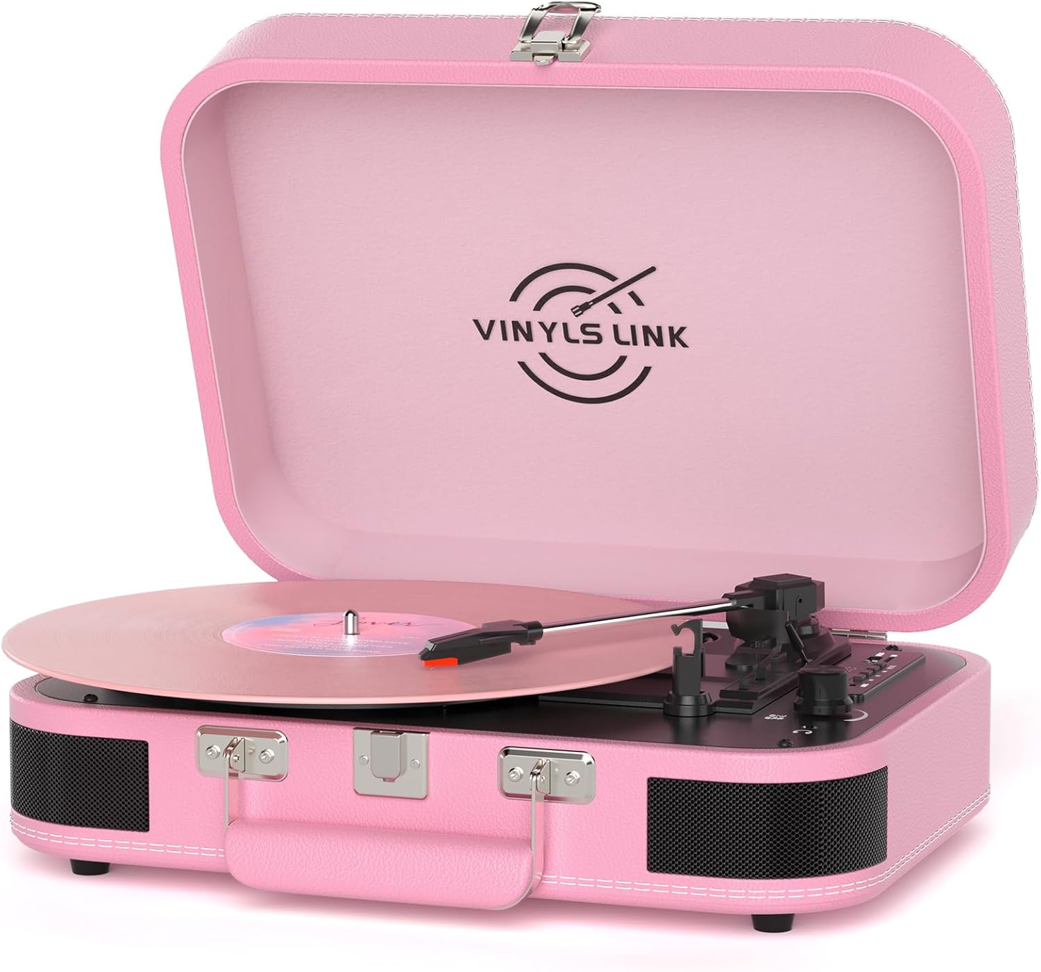 Vinyl Record Player 3 Speed ​​Bluetooth Turntable Belt Drive LP Play Portable Suitcase Record Player Built-in Speaker with EQ Mode USB Recording RCA Output/AUX Input Headphone Jack Pink