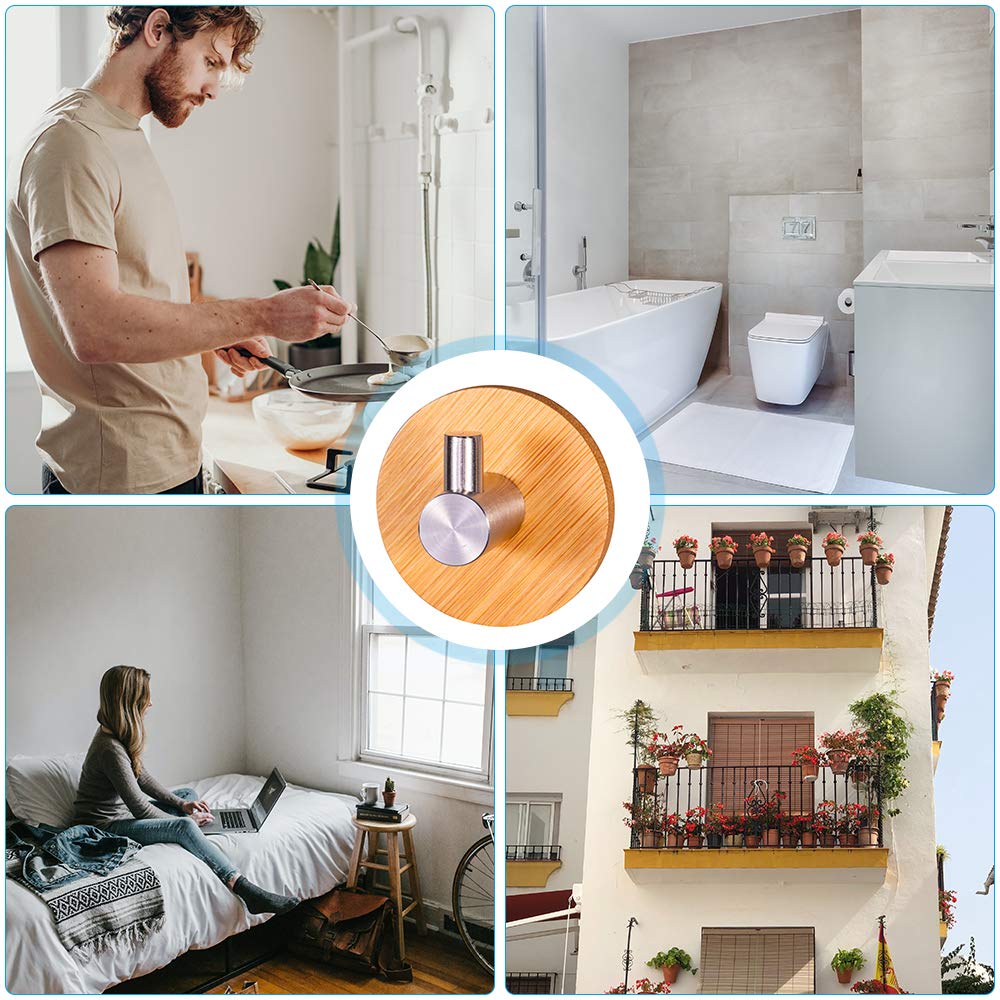 4 Ganci Da Parete In Bambù Autoadesivi | Fino A 6kg | Stile Naturale Per Appendere In Casa, Bagno E Cucina