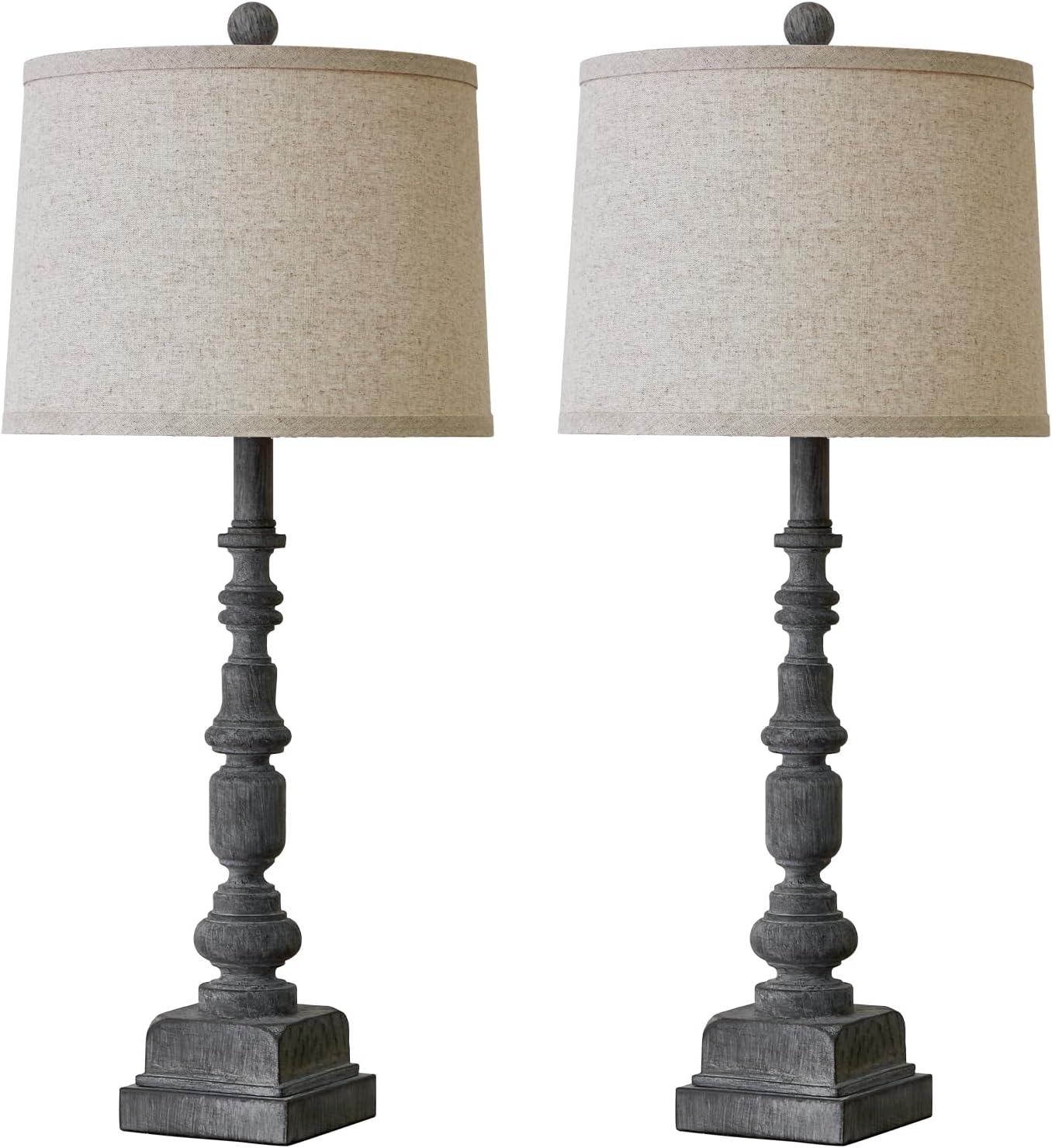 Oneach 27.75" Farmhouse Table Lamps Set of 2, USB A+C, Rustic Tall Table Lamp for Living Room, Traditional Rustic Lamps Bedside Lamps for Bedroom Office End Table, Antique Grey