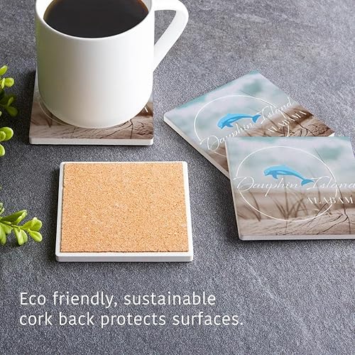 Miniatura 5 de Dauphin Island, AL, Joyride Home Decor, 4 posavasos de cerámica, posavasos cuadrados de 4 pulgadas, juego de 4, parte trasera de corcho