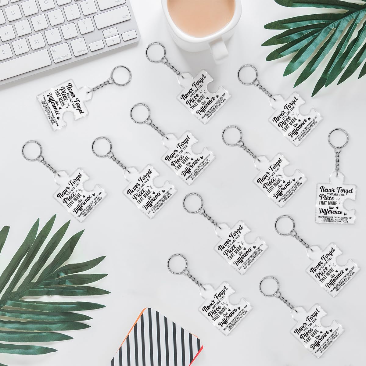 Thank You Appreciation Gifts Bulk for Coworkers Employees, 12 Pcs Retirement Goodbye Gift for Teachers Nurse Mentor, Never Forget You Are the Piece that Made the Difference Acrylic Puzzle Keychains - Image 4