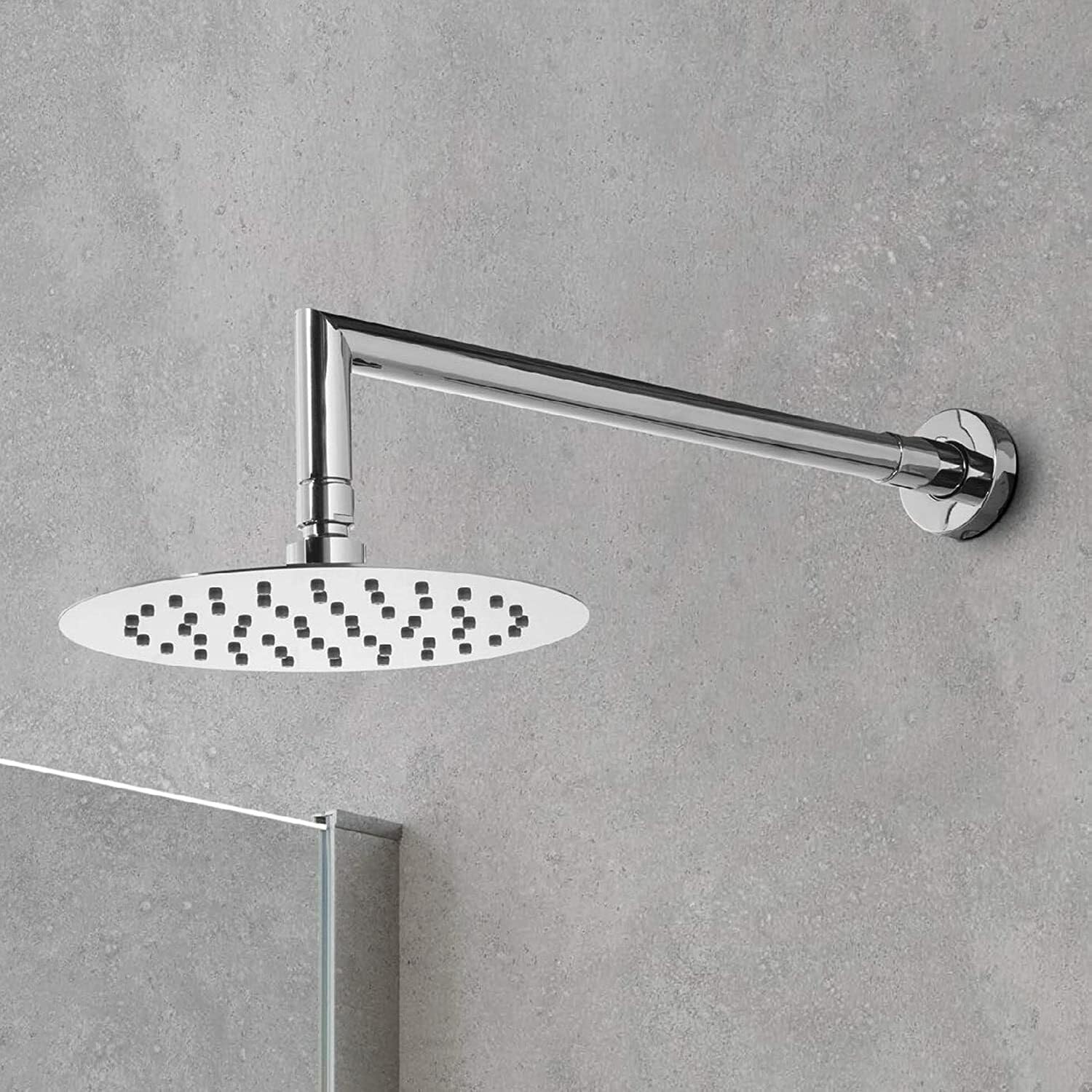 Schläfer 134800 | Rondo- Soffione Doccia Tondo 20cm Ultra Sottile in Acciaio Inox a Pioggia Anticalcare Alta Pressione, Snodo Regolabile Universale G 1/2, Cromo, Argento