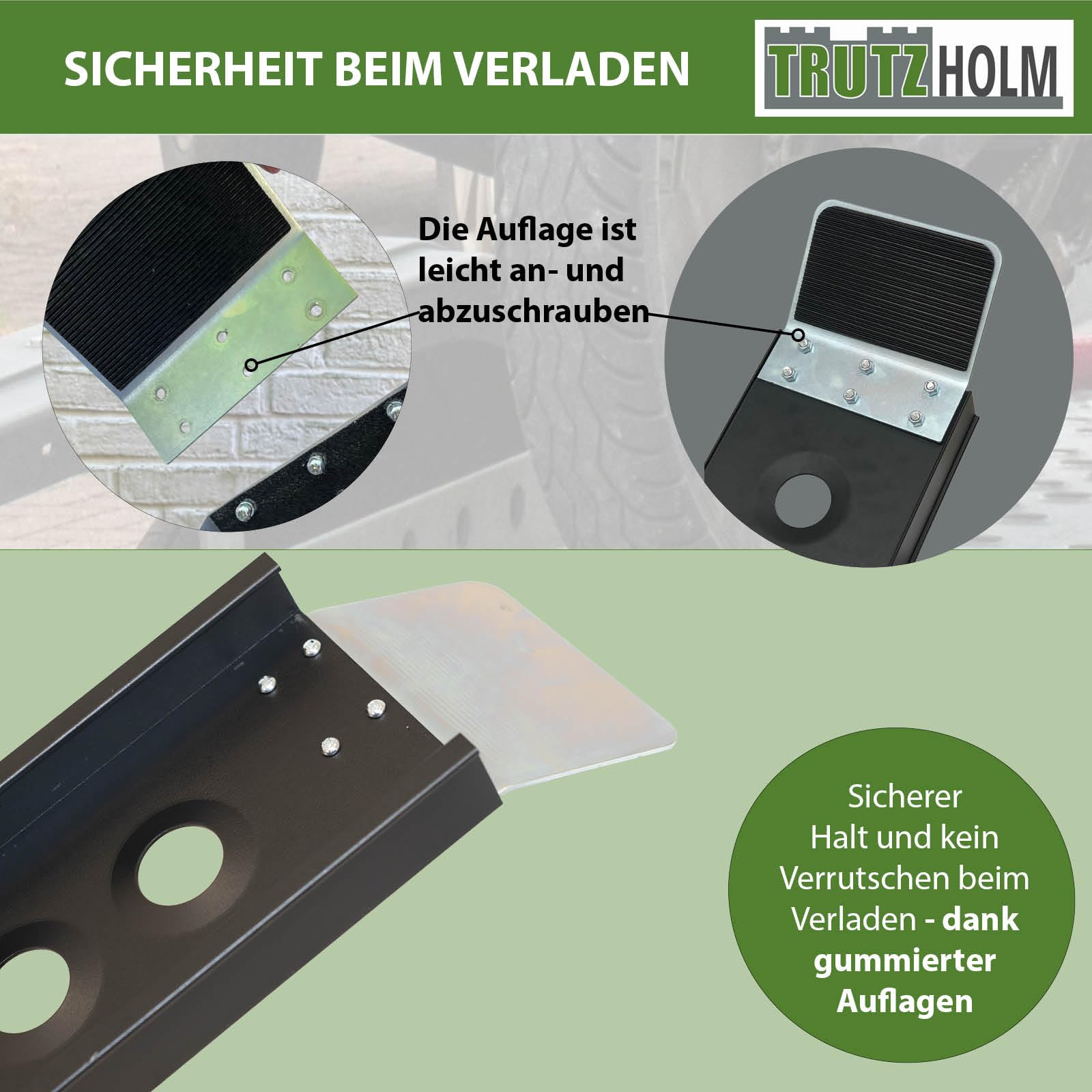 TRUTZHOLM Auffahrschiene Aluminium Gesamtänge 194 cm Traglast 200 kg Verladeschiene Auffahrrampe leicht starr für leichte Motorräder Mopeds E-Bike Rampe Fahrradrampe inkl. 1x Spanngurt in schwarz