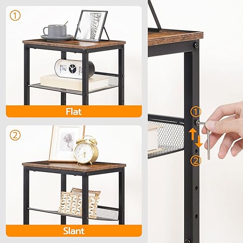 Miniatura 6 de HOOBRO Mesa auxiliar, mesa de teléfono de extremo alto de 3 niveles con estantes de malla ajustables, mesa de entrada pequeña para sala de estar,