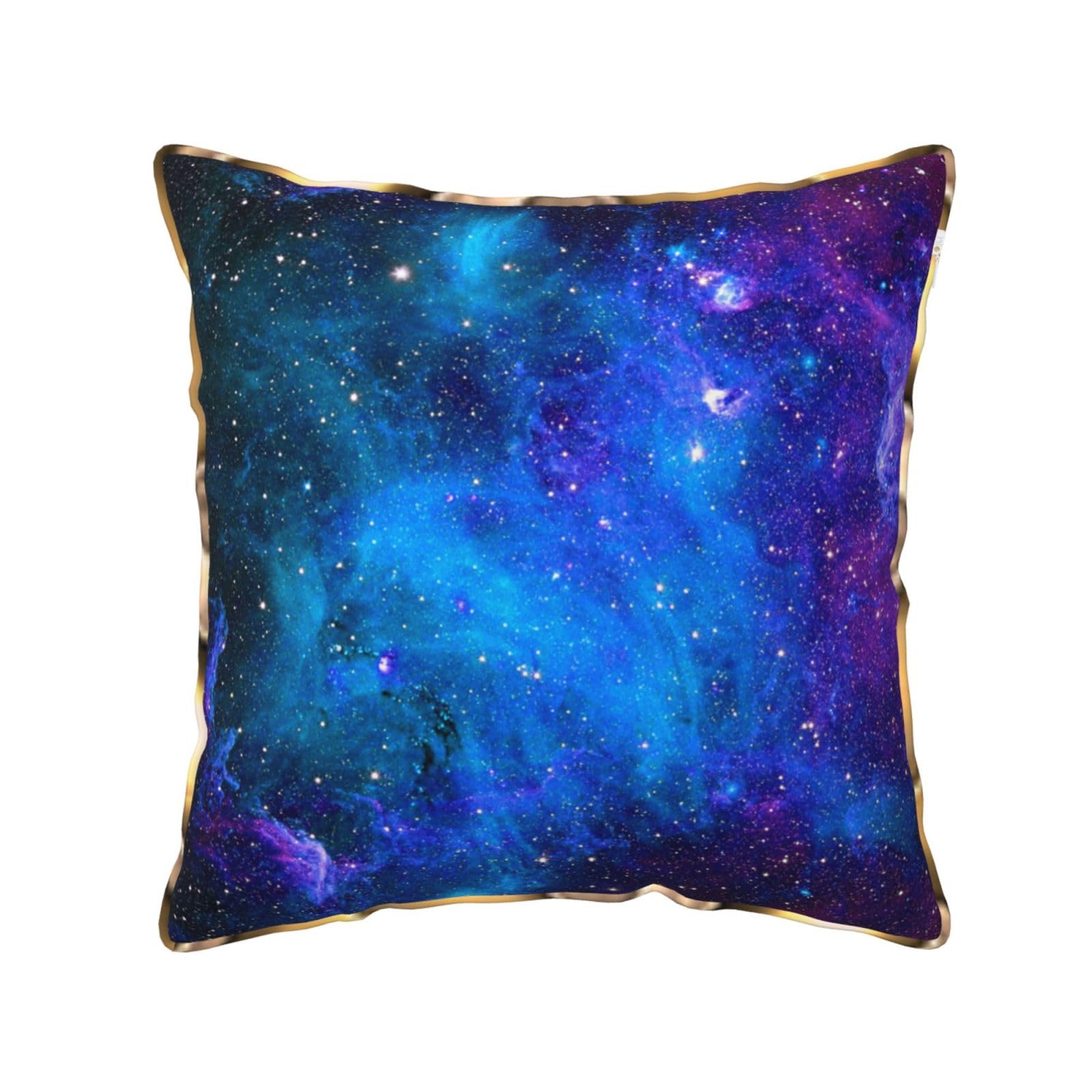 AUBKFELD Galaxy Printed Velvet Cushion Cover 50x50 CM with Gold Edging Strip, Square Pillowcase Soft Throw Pillow Covers Case Decorative for Living Room Sofa Couch Bed Bench
