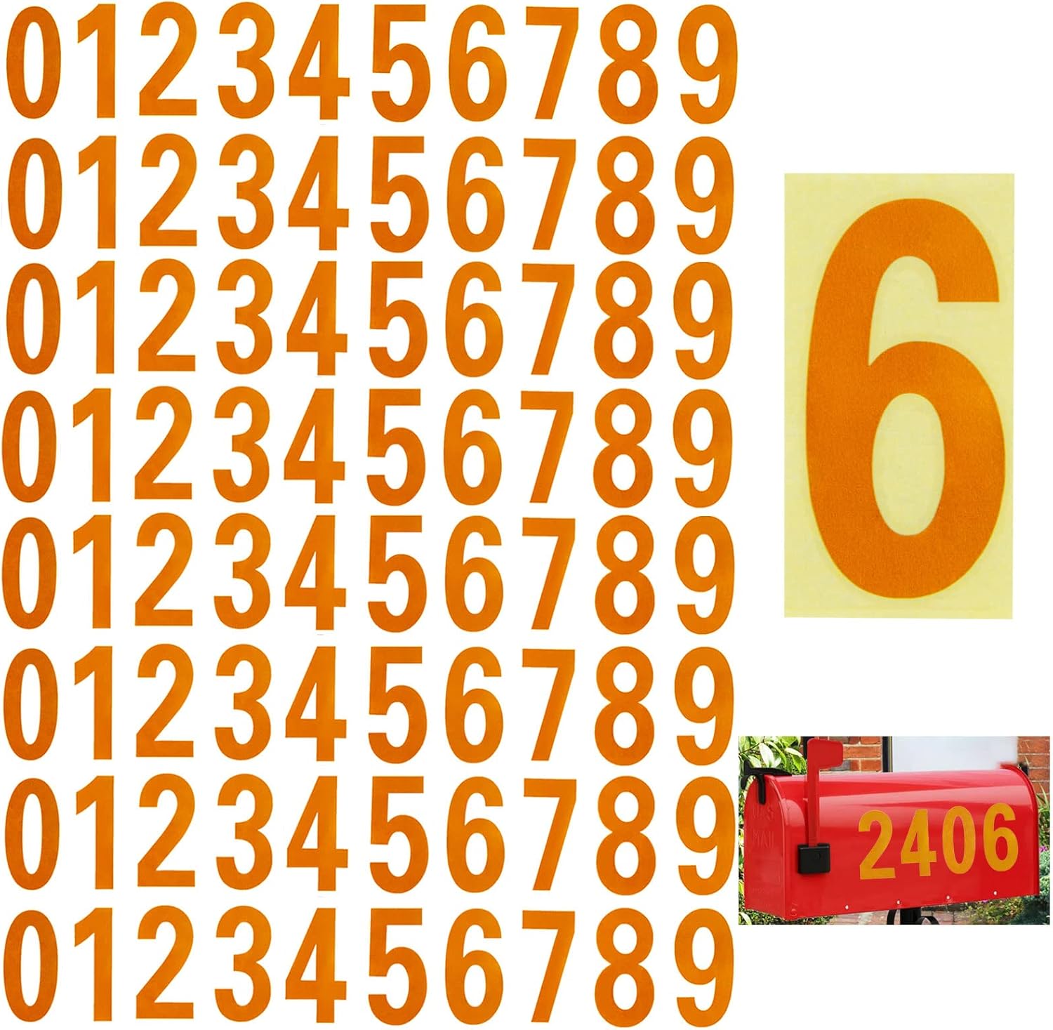 Reflective Mailbox Numbers Sticker for Outside，8 Sets 0-9 Self Adhesive Waterproof Number for Houses，Door，Cars ，Trucks (4inch, Gold)