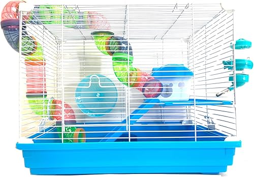 Miniatura 9 de Gran hámster mansión de hámster, hábitat de ratón, gerbil para el hogar, casa de ratas, jaula para animales pequeños (2 pisos, azul)
