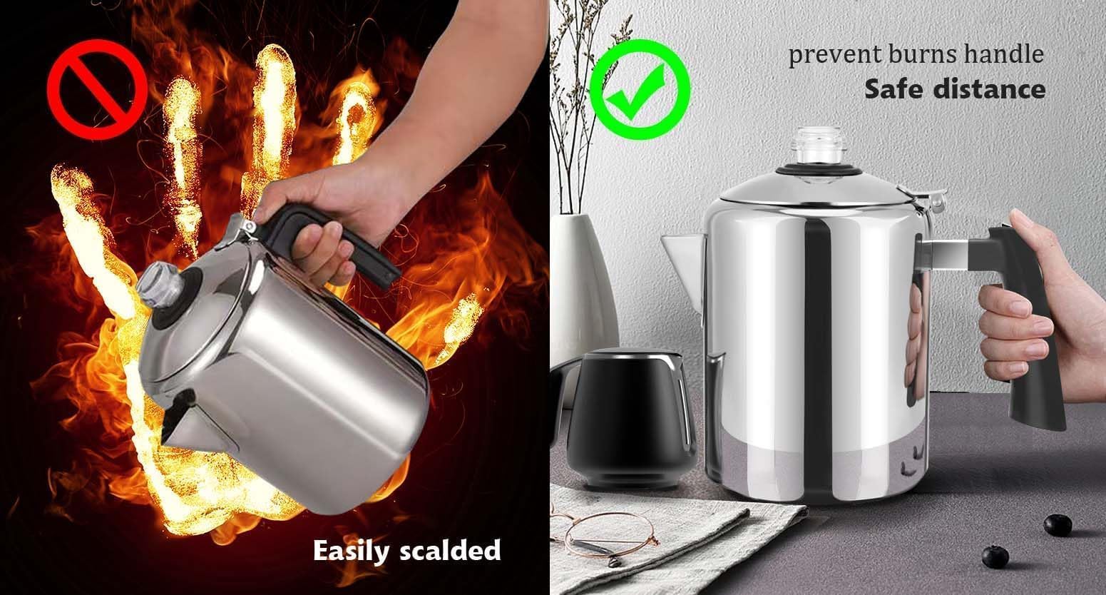 YINO Ekspres do kawy perkolator garnek ze stali nierdzewnej 304, na kemping, do podróży, płyta kuchenna, czajnik do szybkiego zaparzania, 9 filiżanek, perkolator do kawy
