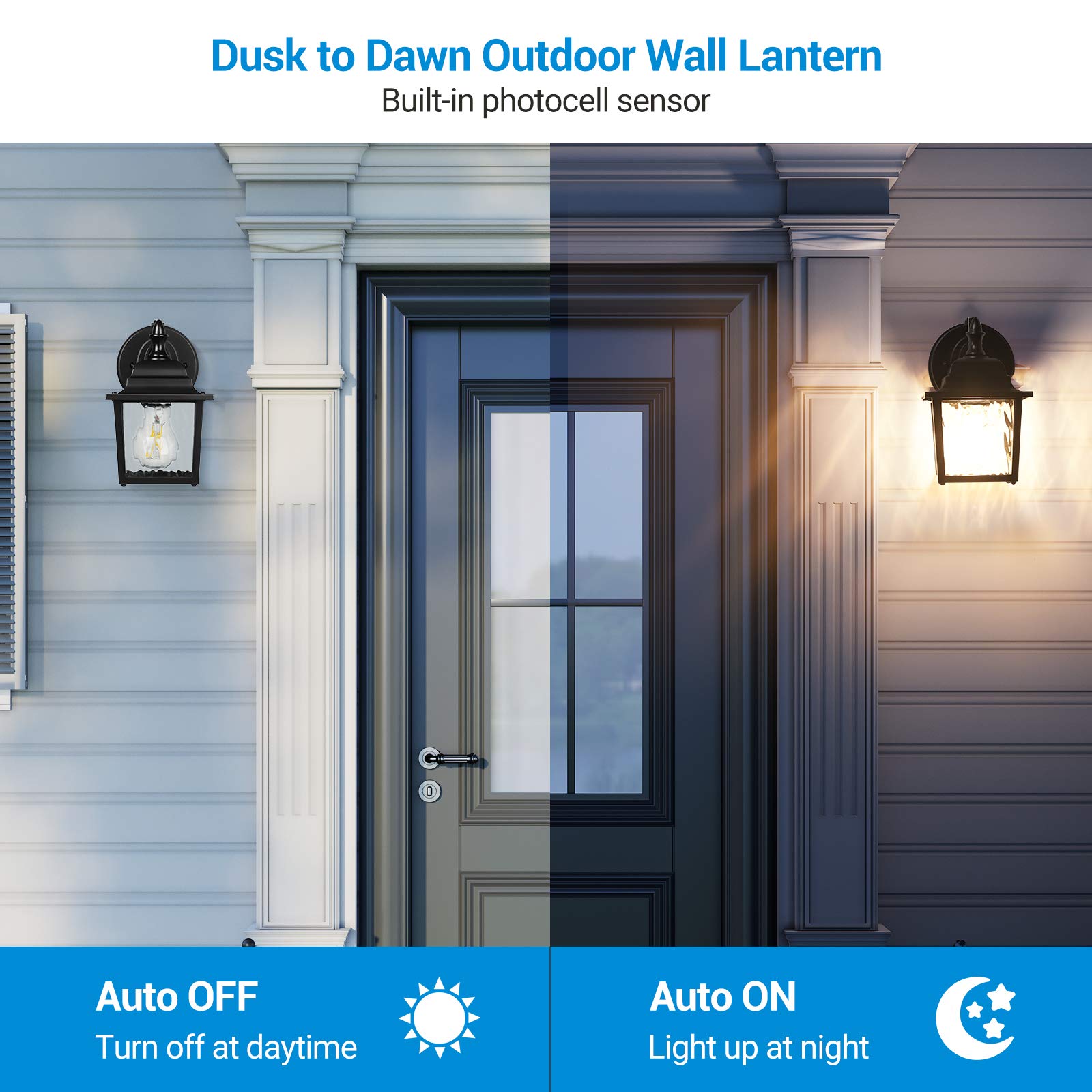 DEWENWILS 2 Pack Dusk to Dawn Outdoor Wall Light Fixture, Wall Lantern Porch Light with Clear Water Ripple Glass Shade, Anti-Rust & Waterproof Outdoor Wall Sconce Lamp for Garage, Backyard