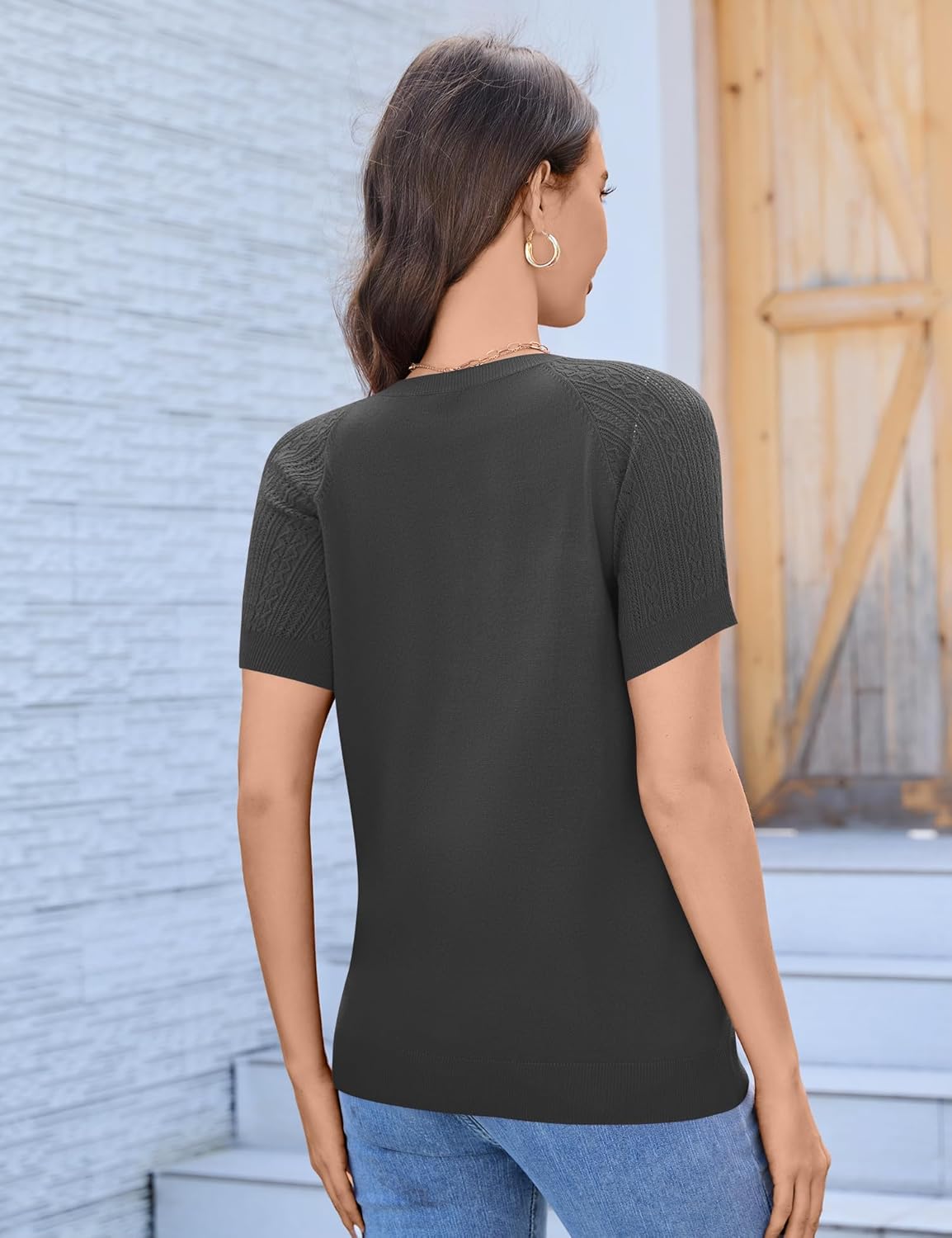 FreshNight Women's 2025 Short Sleeve Cardigan Button Up Hollowed Out Crewneck Shrug Sweaters Knit Sweater Tops Lightweight - Image 3