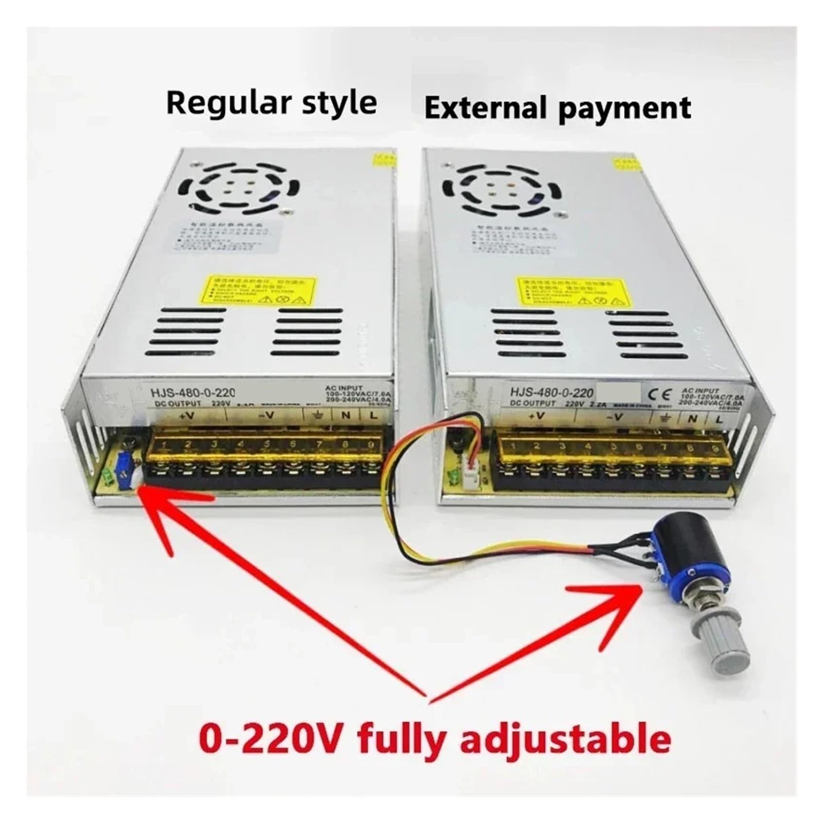 Zasilacz impulsowy o mocy 480 W, regulowany AC-DC 0–5 V do 0–220 V