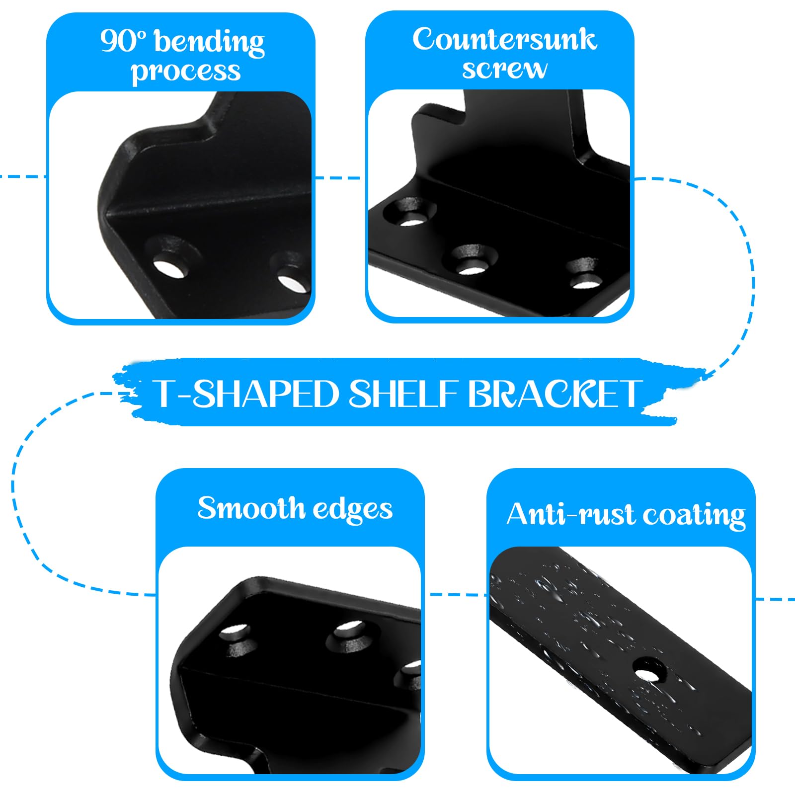 4 Pack 6 inch Heavy Duty Industrial Shelf Bracket, Black Floating Shelf Bracket with Screws and Wall Plugs - Image 3