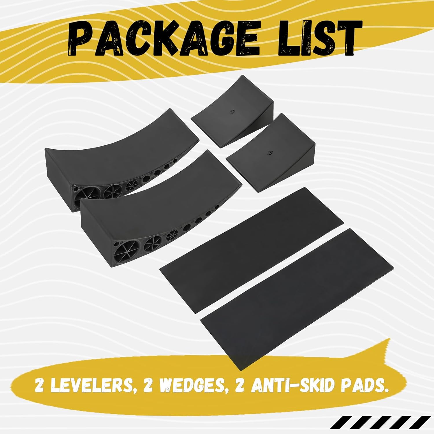 KUAFU Camper Leveler Compatible with RV Camper Van Truck Trailer Leveling Blocks Fast and Precise Leveling 2 Curved Levelers 2 Chocks 2 Rubber Grip Mats Black