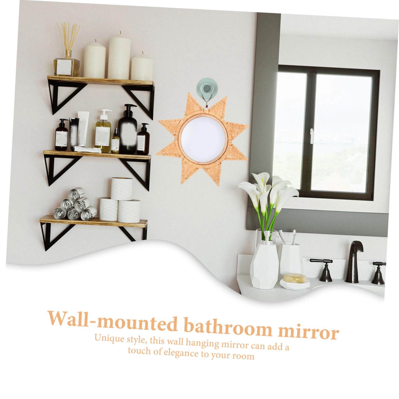 GALPADA Rattanspiegel für Wand Großer Dekorativer Kosmetikspiegel Badezimmerspiegel Schminkspiegel aus Rattan Wandspiegel-Ornament für Zuhause Studentenwohnheim Büro