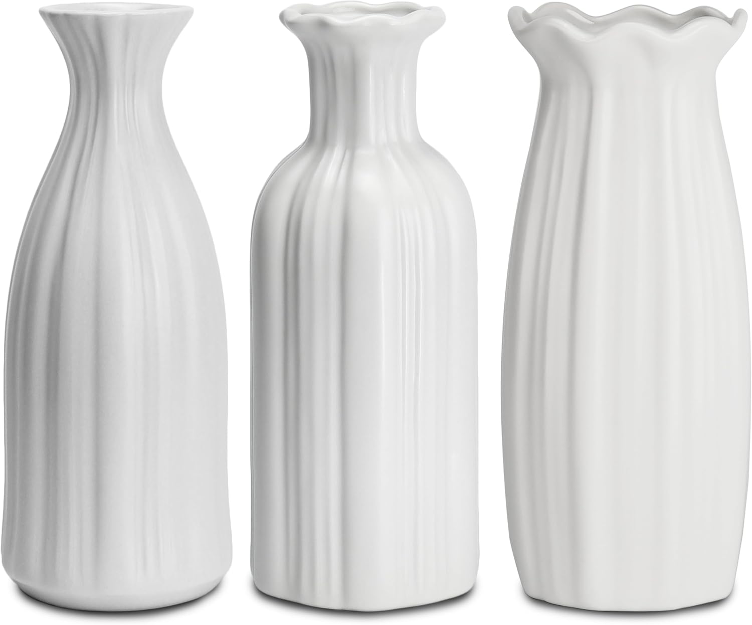 White Ceramic Vase 7 inch Small Vase Set can be Used as Bedroom Study Living Room Dining Table Home Decoration Suitable for Wedding Flower Arrangement Design Bohemian Style (HPBY-3PCS)