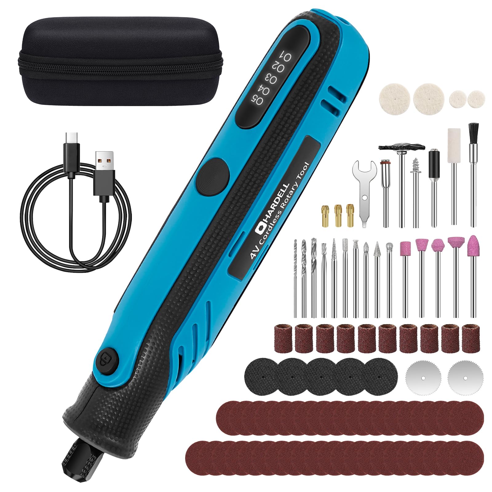 HARDELL Mini Cordless Rotary Tool, 4V Multi-Purpose Power Rotary Tool, 5 Speed Digital Display and USB Charging with 86 Accessories for Sanding, Engraving, Polishing, Drilling, Cutting, DIY Craft