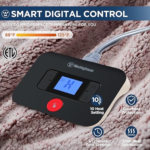 Miniatura 2 de Westinghouse Manta eléctrica tamaño matrimonial, manta térmica de felpa suave Sherpa con 10 niveles de calefacción y 1-12 horas de apagado