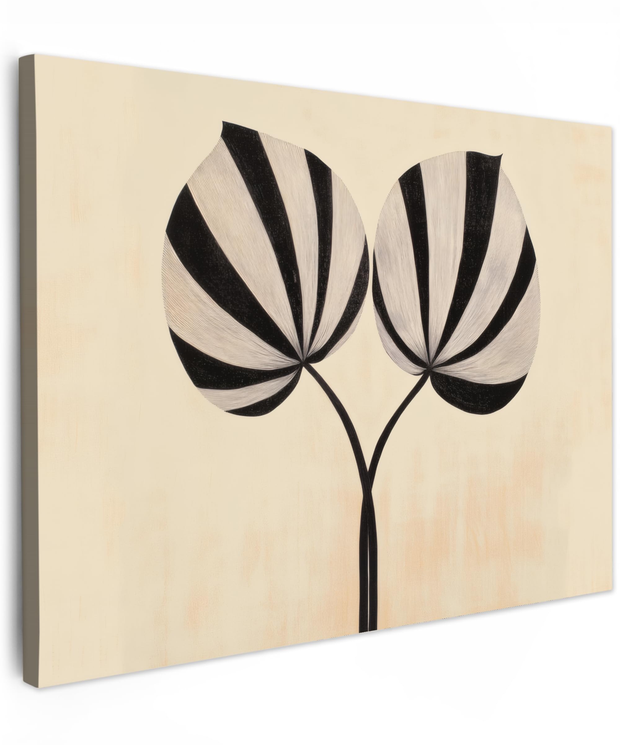 MuchoWow© Canvas Wall Art Work 31"x24" / 80x60 cm House Decoration for Living Room Home Decor Pictures Walls Leaves - Striped - Stem - Beige