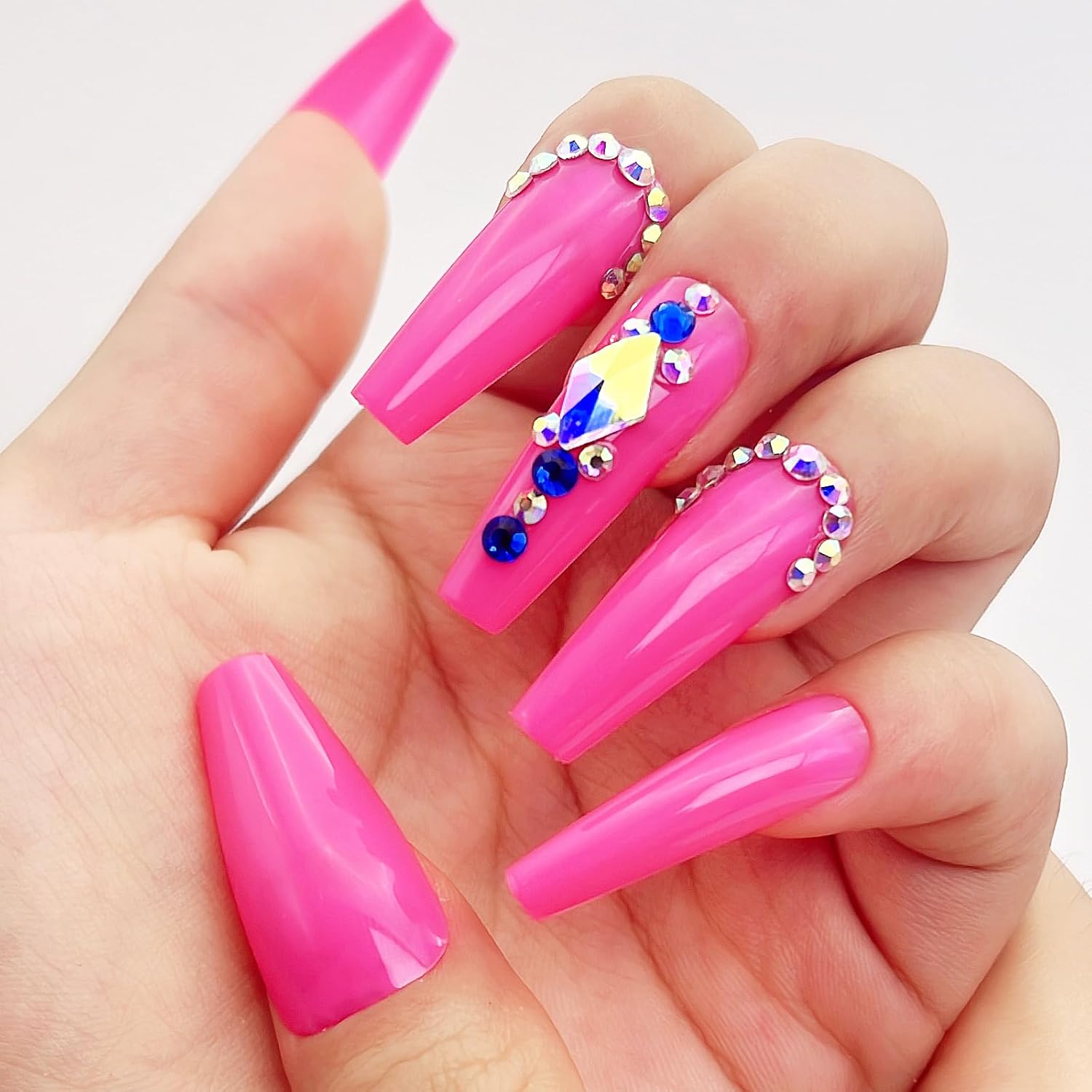 Press Nails Pink Gradient Manicure French Medium Square Nail Pads 12 Sizes - 24 Pcs Gel False Nail Set (Pink)