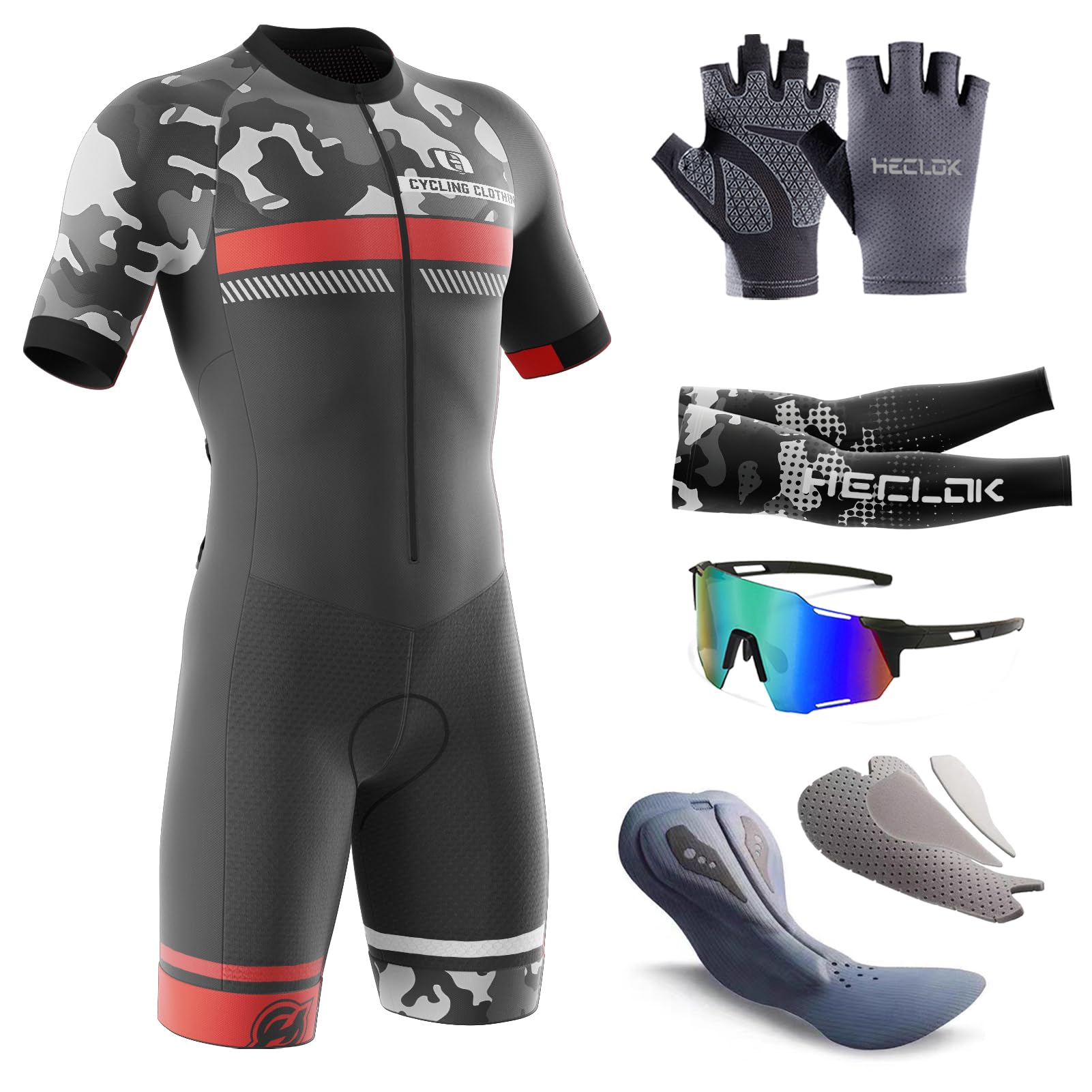Combinaison de Cyclisme rembourrée à Manches Courtes pour Homme，Combinaison de Triathlon à Manches Courtes pour entraînement à vélo, Course de vélo, vêtements de Cycliste