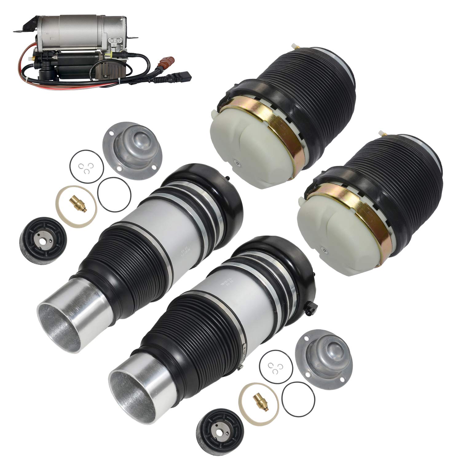 2x Posteriore+2x Anteriore Sospensione Pneumatica Sospensione Pneumatica A Puntone+ Compressore Compatibile Con A6 4F2 C6 4F0616001J 4F0616001