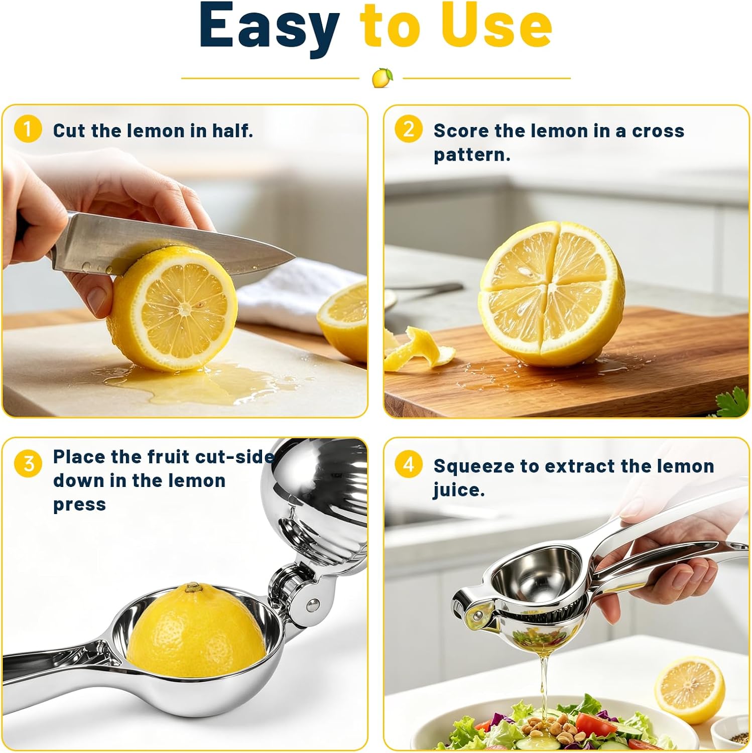 Manual Lemon Squeezer,Heavy Duty Metal Lime Squeezer with Hinged Handle Hand Press Juicer Easy Cleaning for Lemon Lime and Citrus Fruit Silver