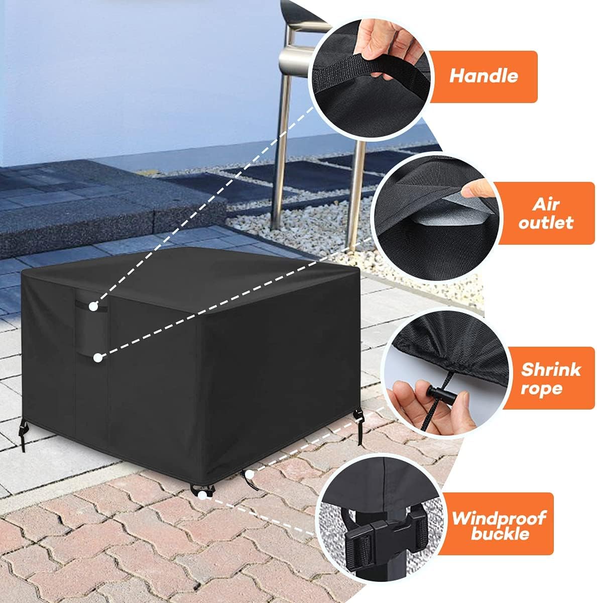 Fire Pit Cover Square for 28-32 Inch Gas Fire Table, 420D Heavy Duty Outdoor Fire Pit Cover Full Coverage Patio Outdoor Fireplace Cover, Waterproof, Dustproof, Anti UV, 32 x 32 x 24 in ,Black : Patio, Lawn & Garden