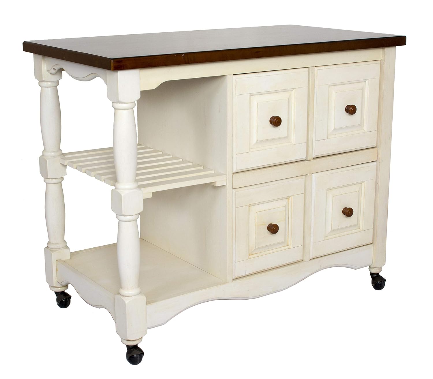 Sunset Trading Andrews Kitchen Cart, Antique White and Chestnut