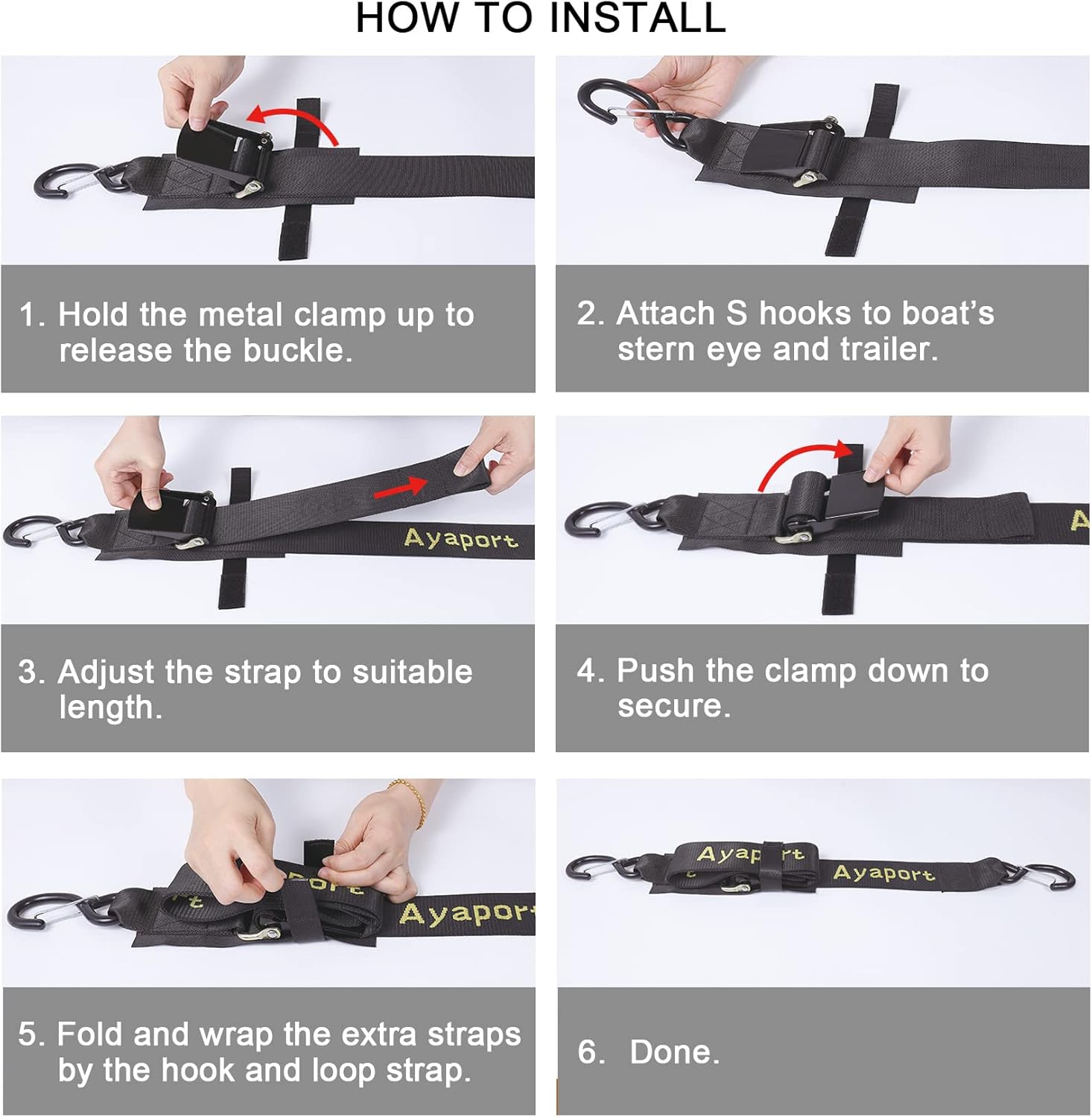 Ayaport Boat Tie Down Straps to Trailer Boat Transom Strap 4 feet x 2 inch Heavy Duty Nylon Kayak Canoe Jet Ski Bow and Stern Tie-Downs 2 Pack (2 inch x 4 feet) - Image 5