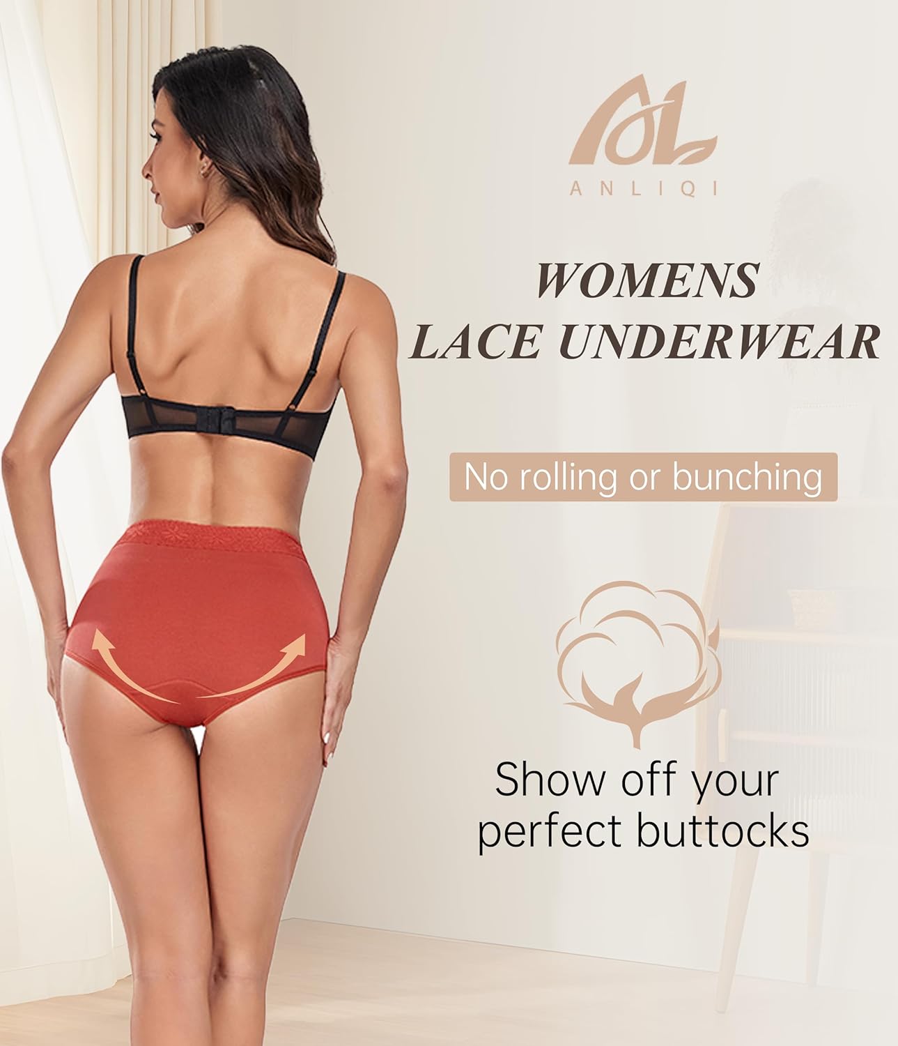 ANLIQI Womens High Waisted Cotton Underwear Tummy Control Underwear Full Coverage Briefs Soft Stretch Ladies Panties 4 Pack - Image 4