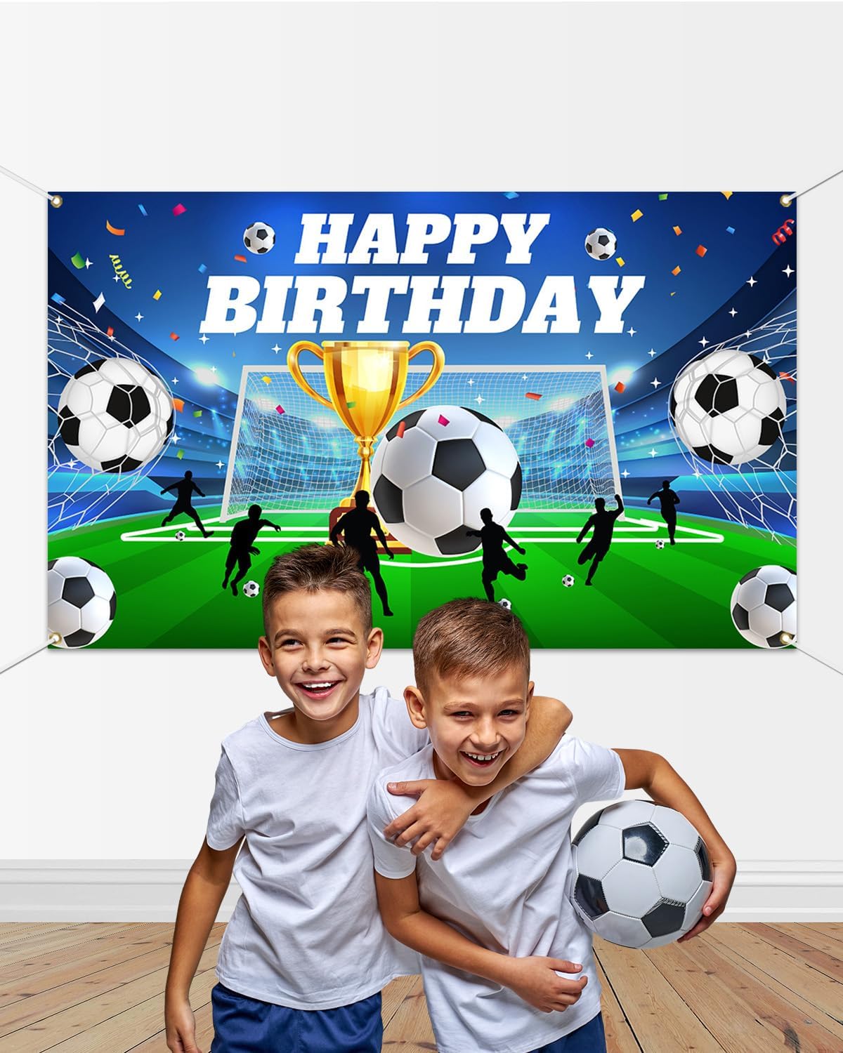Mocsicka Soccer Birthday Party Banner Backdrop Soccer Theme Happy Birthday Party Decorations Football Field Photo Background Photo Booth Props (Green, 70.8x43.3 inch) - Image 2