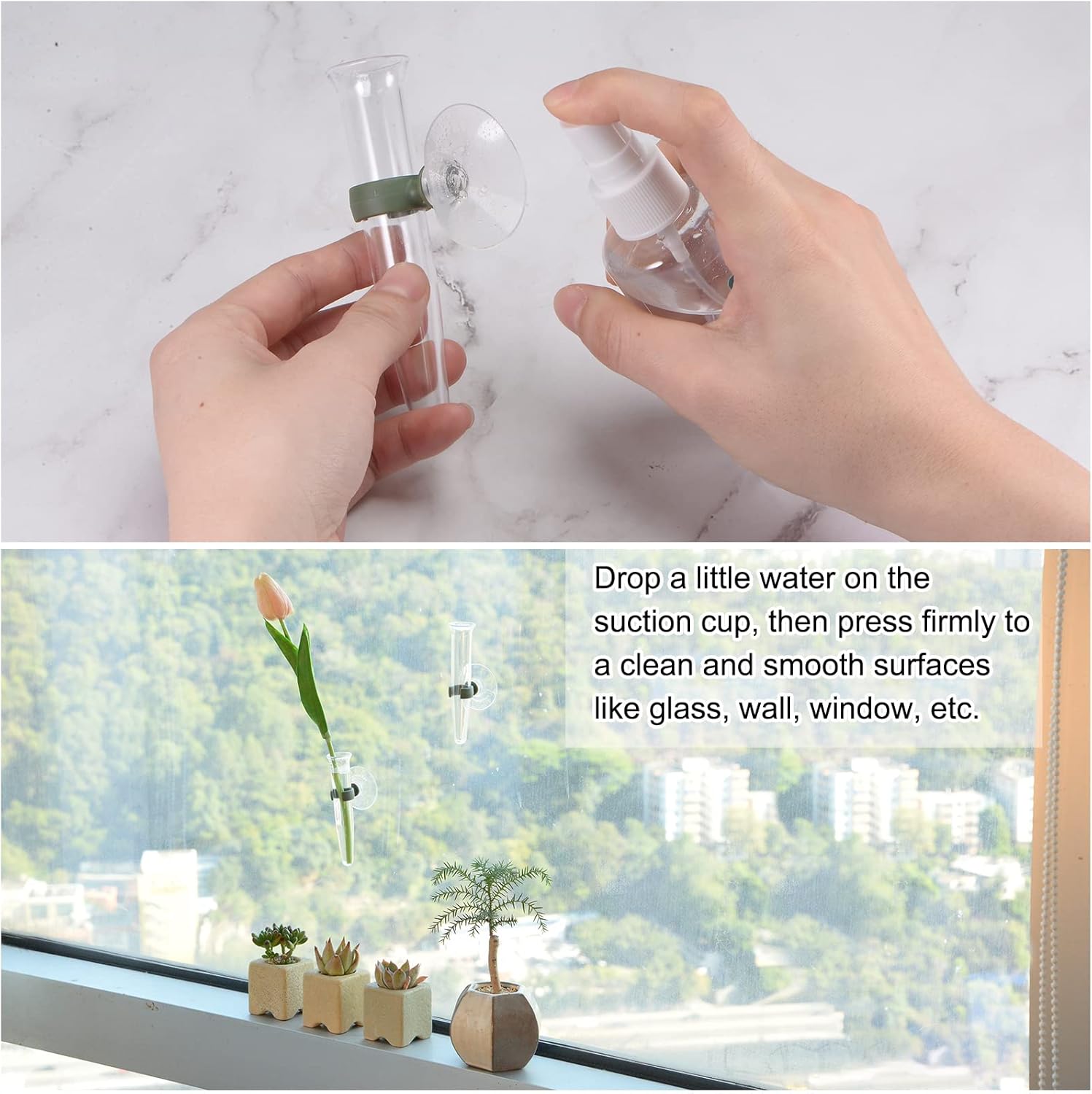 MECCANIXITY 8 Pcs Floral Water Tubes with Suction Cups 4.3" Plastic Flower Picks Vials for Fresh Plants, Flower Arrangements, Milkweed Cutting (Clear)