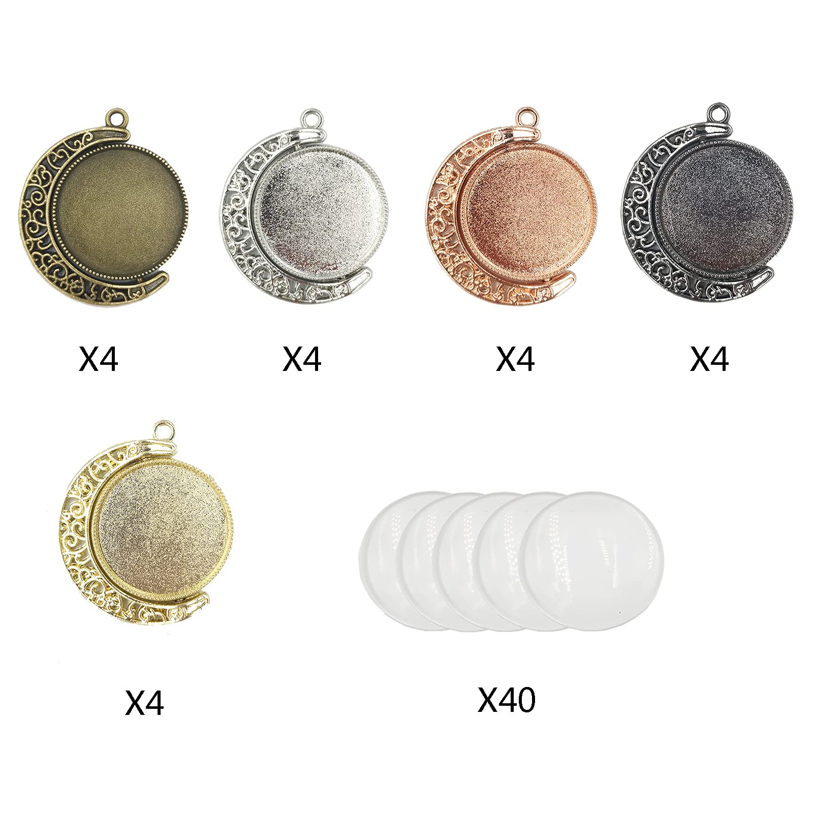 DUGYIRS 60 Pezzi Kit Vassoio con Ciondolo Doppio lato Rotazione lunare-20 Pezzi Cabochon a Doppia Faccia da 25 mm e 40 Pezzi 25mm Cabochon di Vetro Rotondi per la Creazione di Gioielli DIY