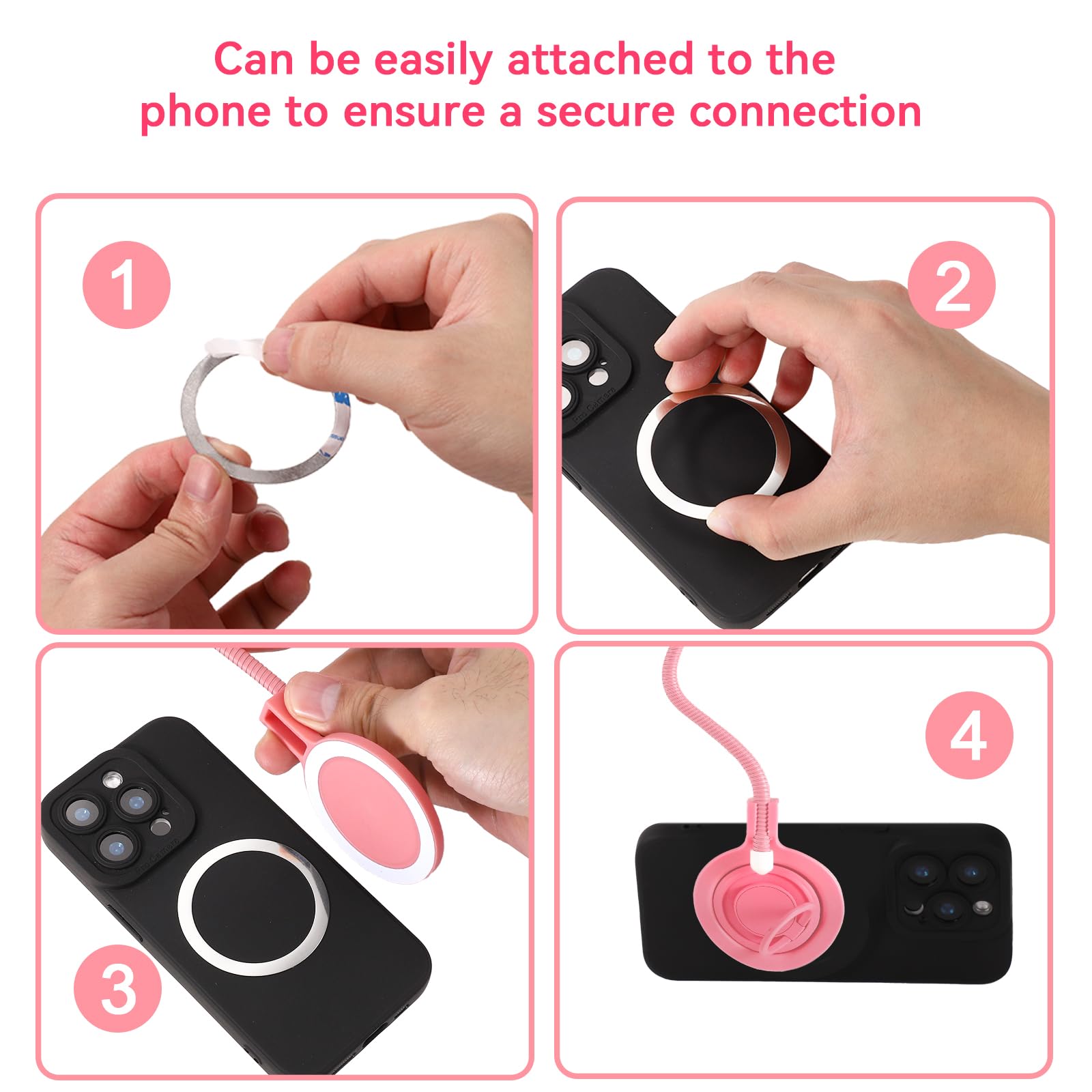 Magnétique Parapluie de Téléphone, Réglable Pare-Soleil pour Téléphone Portable pour iPhone 16/15/14/13/12 et Appareils Android Non Magnétiques (Rose)