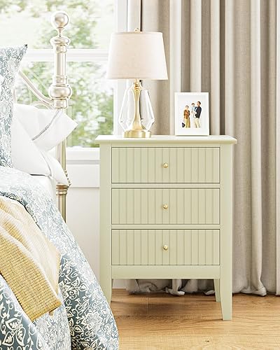 Miniatura 6 de Mesita de noche acanalada, mesita de noche de granja con 3 cajones, mesa auxiliar moderna de mediados de siglo, mesita de noche para dormitorio,