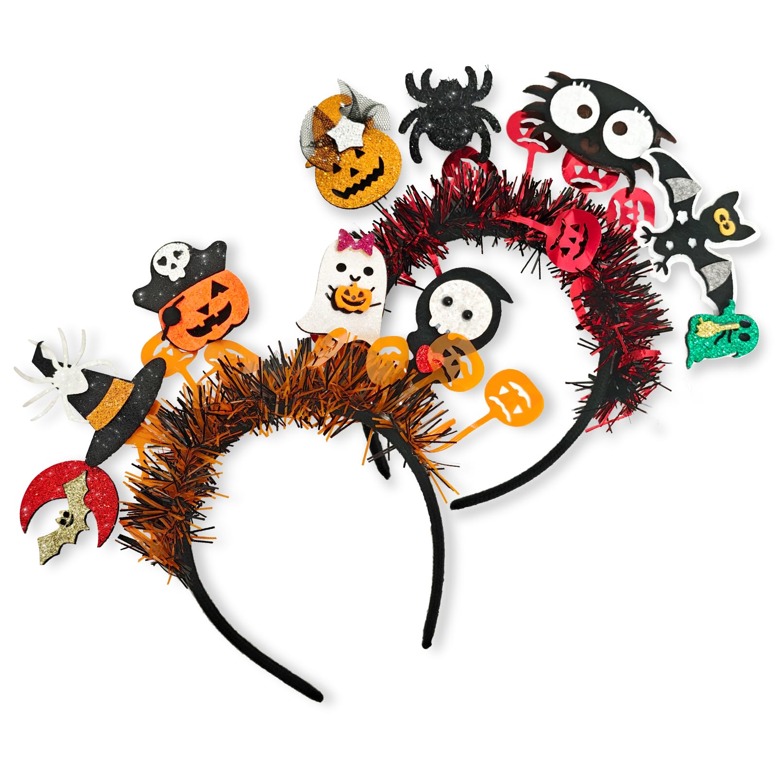 2 PACK Spooky Cute Halloween Headbands Accessories for Women and Men - Ghosts, Bat, Spider, Pumpkin and Skull Designed for Happy Halloween Party Hair