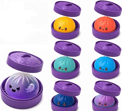 Mystery Halloween Ghost Dumpling Squishy, Random 1 of 7 Colors, Ghost Squishy Dumplings Squeeze Balls Stress Relief Sensory for Holiday
