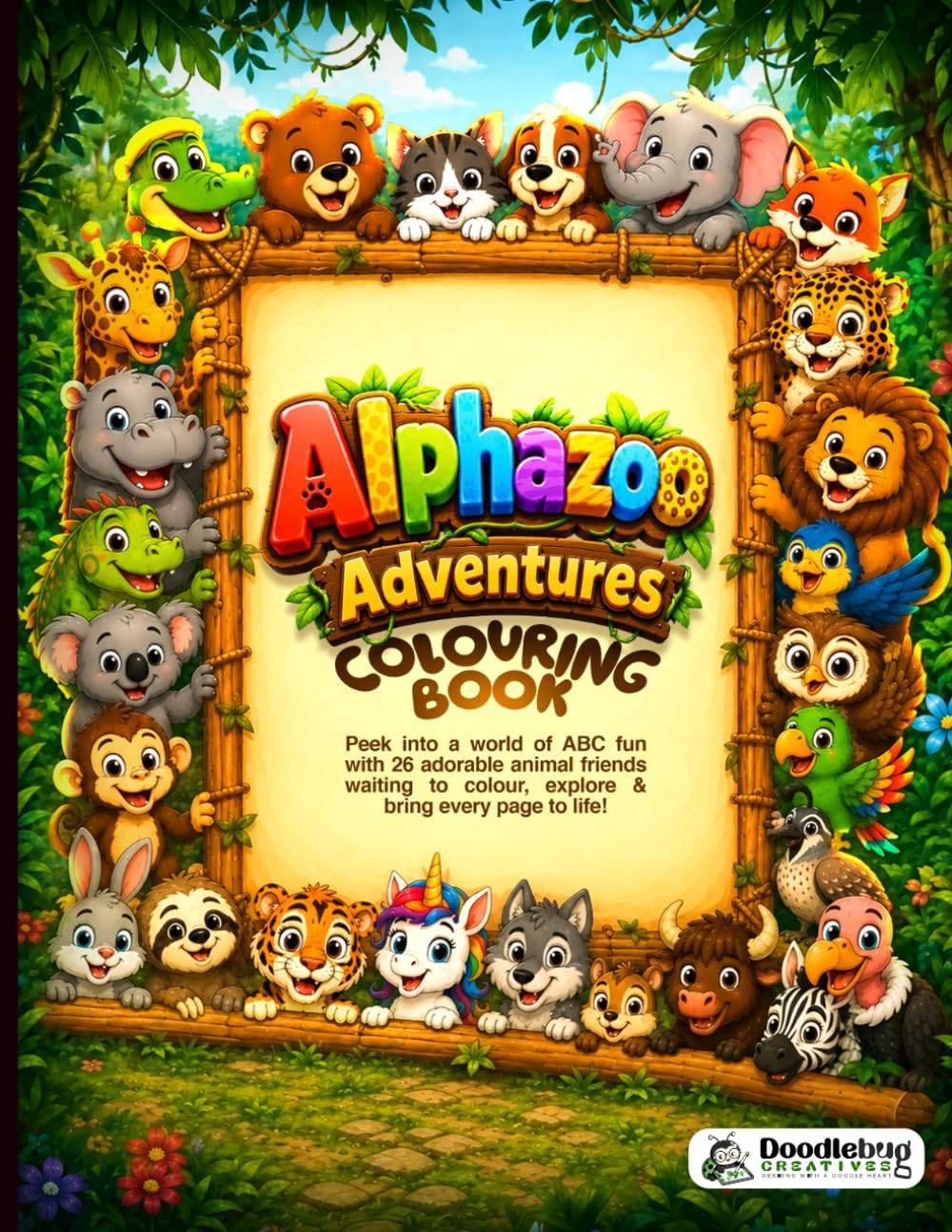 Alphazoo Adventures: Peek into a world of ABC fun with 26 adorable animal friends waiting to colour, explore & bring every page to life!