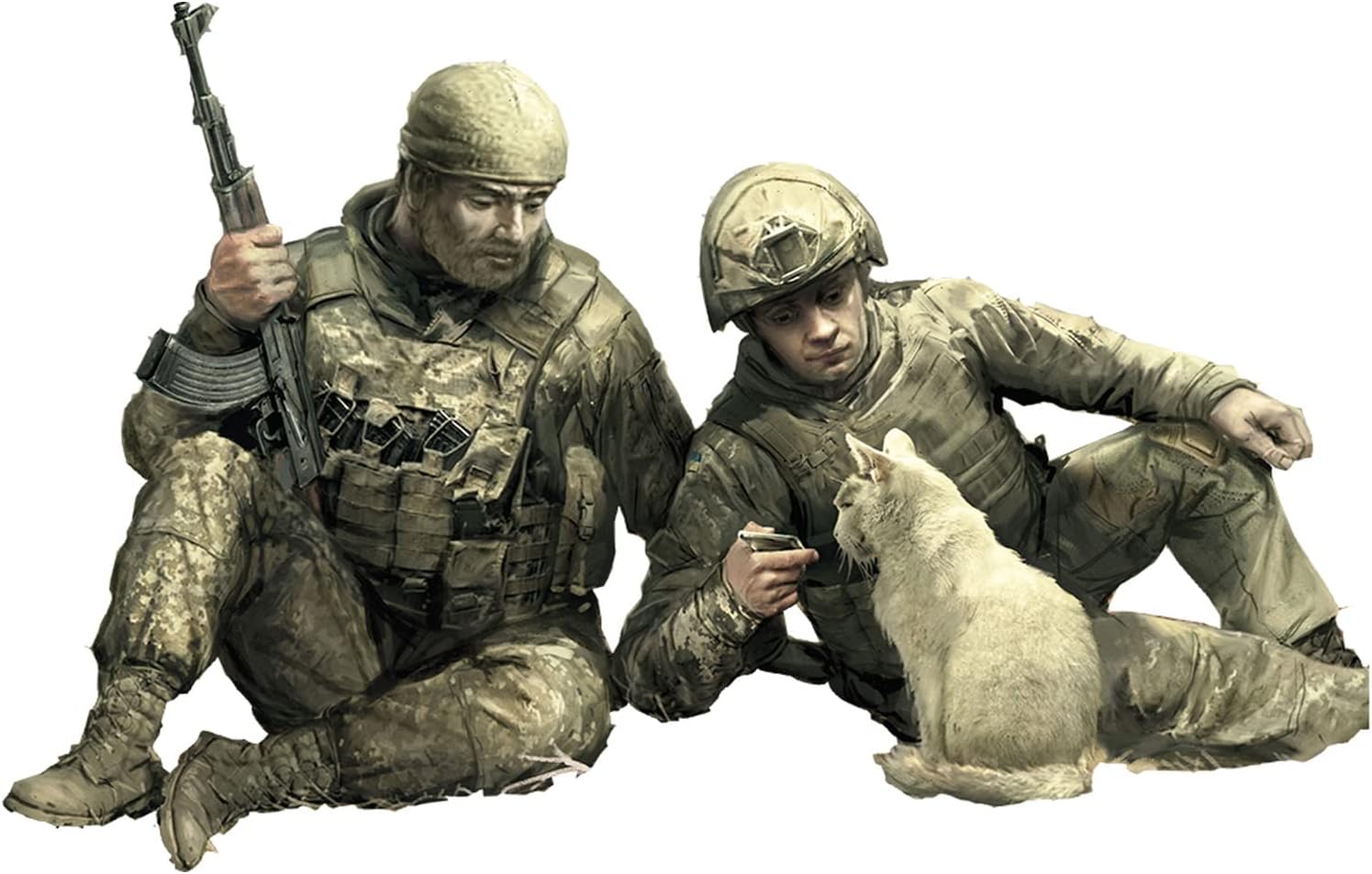 Master Box MB35230 1/35 Russia/Ukraine Series 7 Ukrainian Army, 2 Soldiers and 1 Cat, Home News Plastic Model