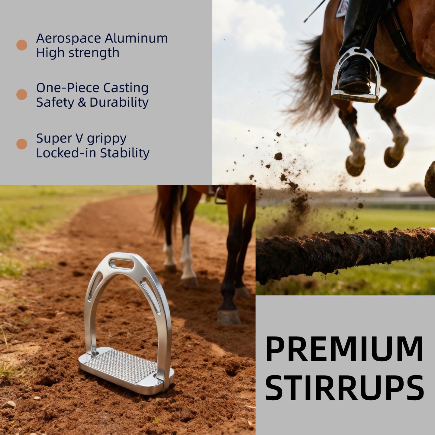 THREE ARCHERS Stirrups for Horse Riding - Lightweight Premium Aluminum Safety Stirrups for Jumping & Dressage-Compatible with English Saddles