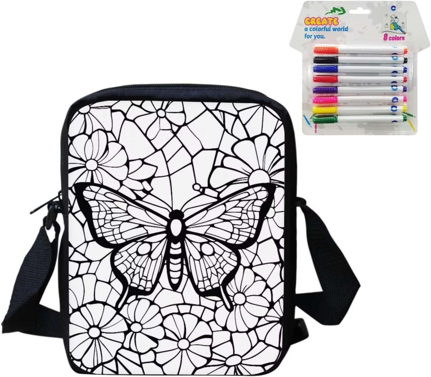 Color Your Own Crossbody Bag with Adjustable Strap for Women Coloring Bags with 8 Markers DIY Craft Kit for Kids