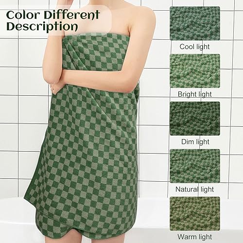 Miniatura 7 de Toallas de baño de lujo para baño, color verde a cuadros (54 x 28 pulgadas), toallas de ducha de algodón suave y absorbente de 480 GSM, paquete de