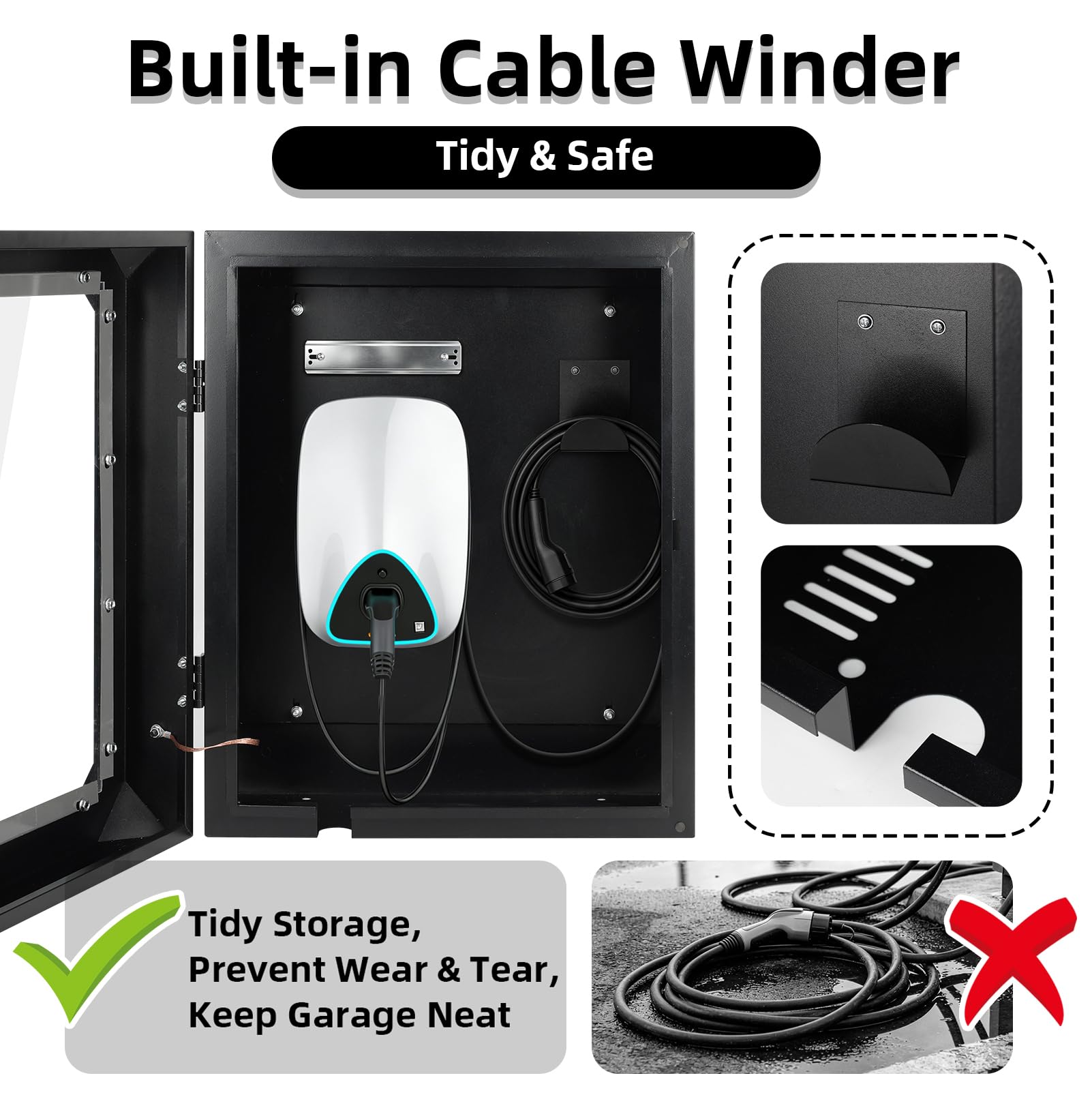 Wallbox Armario de Protección Contra La Intemperie, Caja Protectora para Cargador EV Exterior, Wallbox Protección con Ventana de Visualización de Acrílico, Compatible con VW, Tesla y BYD Cargador
